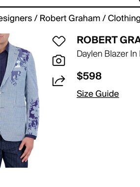 Robert Graham Light Blue Striped Blazer with Navy Floral Accents